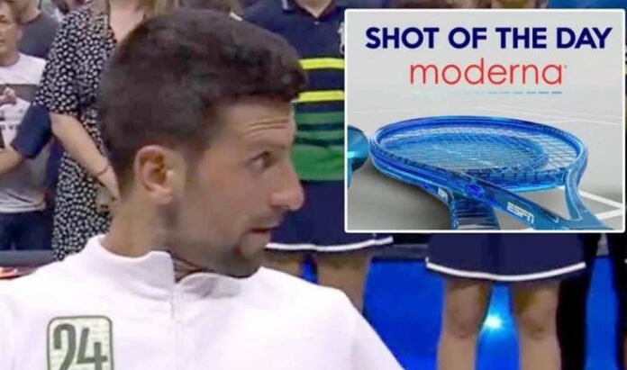 Djokovic – nevaccinat – câștigă US Open sponsorizat de Moderna și primește premiul pentru „Lovitura Moderna a zilei” (Moderna Shot of the Day)