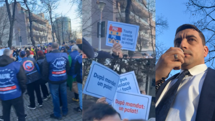 VIDEO – George Simion și sute de membri AUR au protestat în faţa ‘viitoarei locuințe a lui Iohannis’