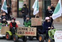 “Mâine eu te hrănesc”: copiii fermierilor manifestează la Strasbourg cu tractoare cu pedale (video)