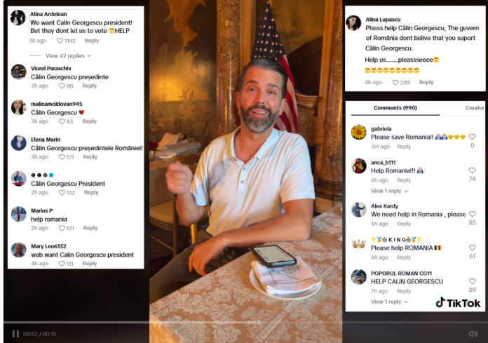 ELON MUSK atrage atenția asupra anulării alegerilor din România! Revoluție pe paginile lui Donald Trump Jr. de X și TikTok: Românii cer ajutorul Americii lui Trump pentru Călin Georgescu: ”PLEASE HELP!”. Iohannis și Ursula pregătesc CENZURA ONLINE