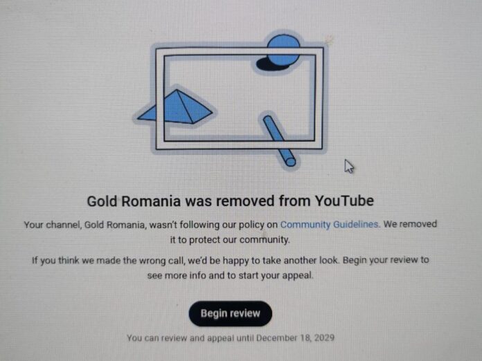 Gușă: Prigoana contra GOLD FM continuă, YOUTUBE a șters canalul nostru, fără avertisment sau motive valabile. În SECURISTAN e disperare maximă!