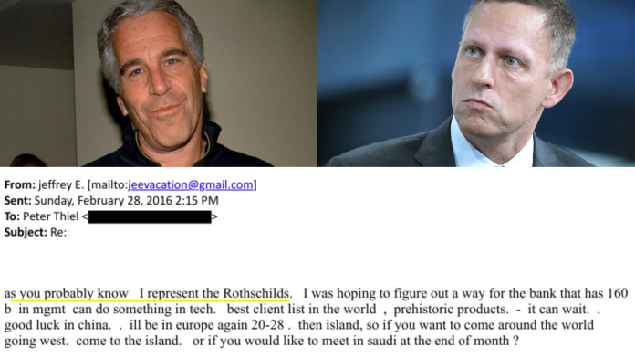 Adevărul senzațional despre Epstein, într-un mesaj către miliardarul Peter Thiel: “După cum știi, îi reprezint pe Rothschilds!” (EVADARE.RO)